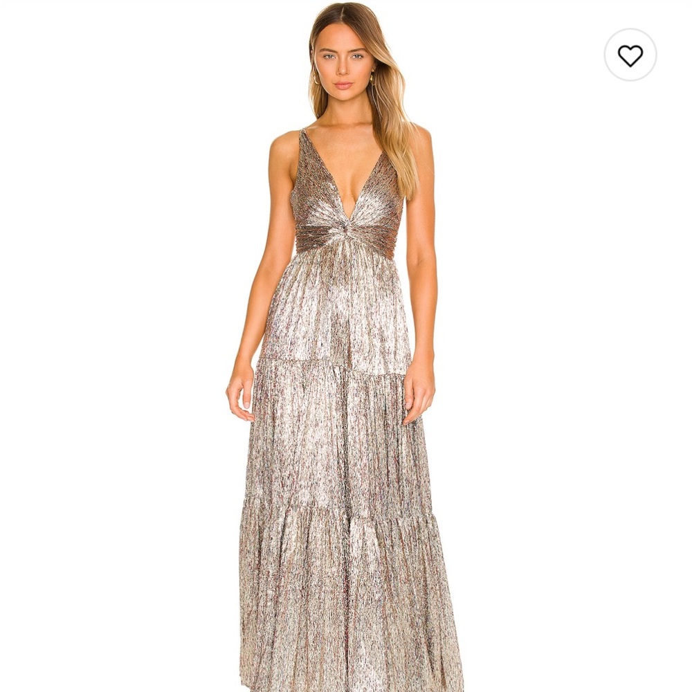 Sabina Musayev Gold Maxi Dress with Plunge Neckline
